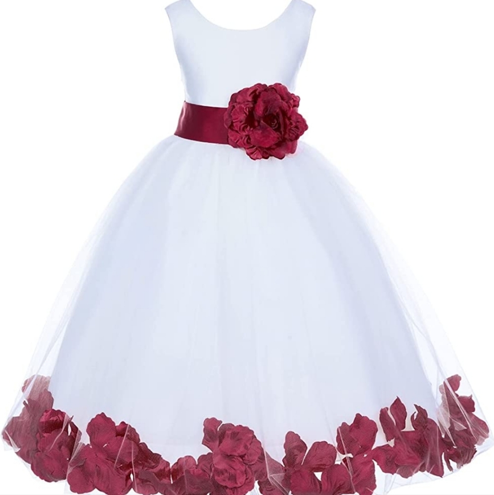 EUC Girls Burgundy & White Flower Girl Dress size 6